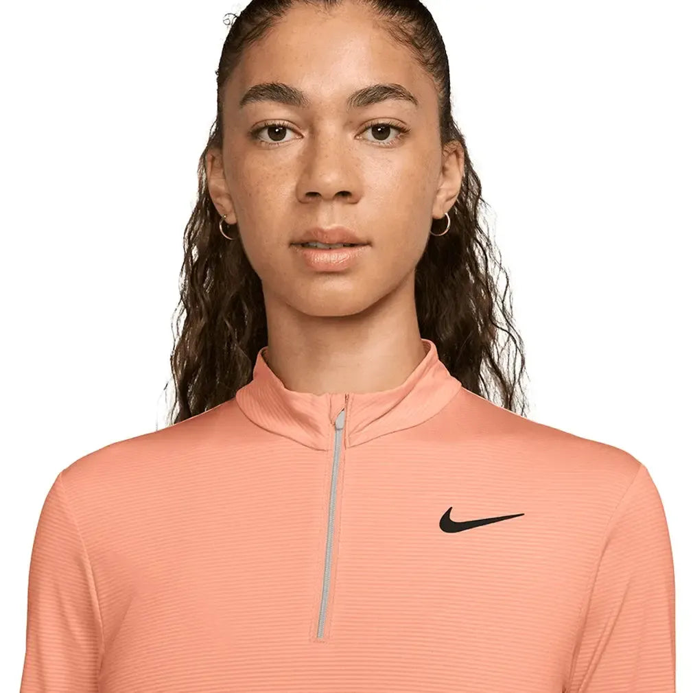 Women's Dri-Fit Victory 1/2 Zip Long Sleeve Tennis Top Apricot Agate and White