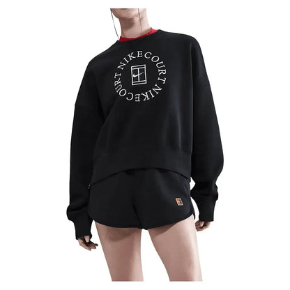 Women's Court Heritage Phoenix Fleece Oversized Long Sleeve Tennis Crew Black-Apparel-Nike-HJ8988-010-Tennis Express
