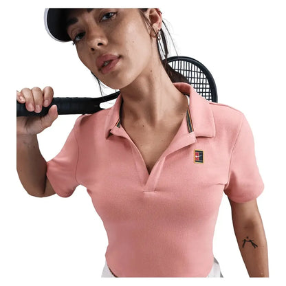 Women's Court Heritage Short-Sleeve Cropped Tennis Polo Red Stardust-Apparel-Nike-HJ8992-618H25-3-Tennis Express