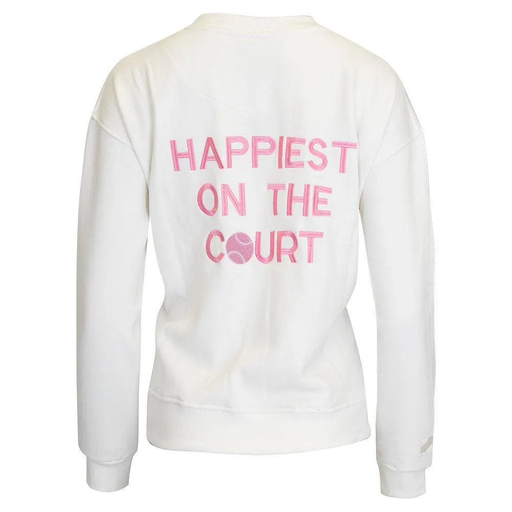 Women's Happiest On The Court Tennis Sweatshirt White and Pink