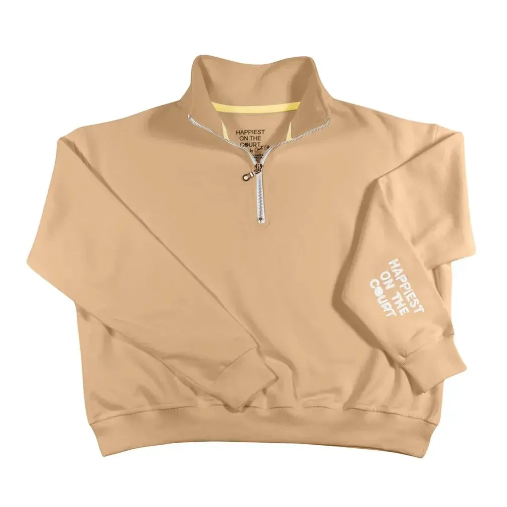 Women's Happiest On The Court 1/4 Zip Tennis Sweatshirt Camel-Apparel-CourtLife-HOC-TEN-ZIP-CAM-Tennis Express