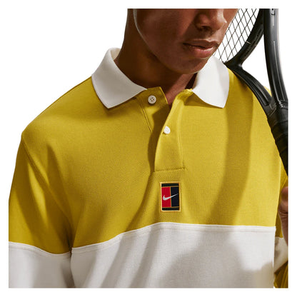 Men's Court Heritage Long Sleeve Tennis Polo Saffron Quartz and Sail