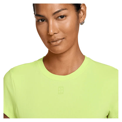 Women's Court Dri-FIT Advantage Short Sleeve Tennis Top Lt Lemon Twist and Black