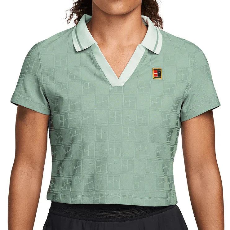 Women's Dri-FIT Court Collection Cropped Tennis Polo Steam and Barely Green