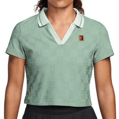 Women's Dri-FIT Court Collection Cropped Tennis Polo Steam and Barely Green