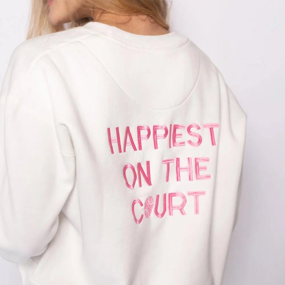 Women's Happiest On The Court Tennis Sweatshirt White and Pink