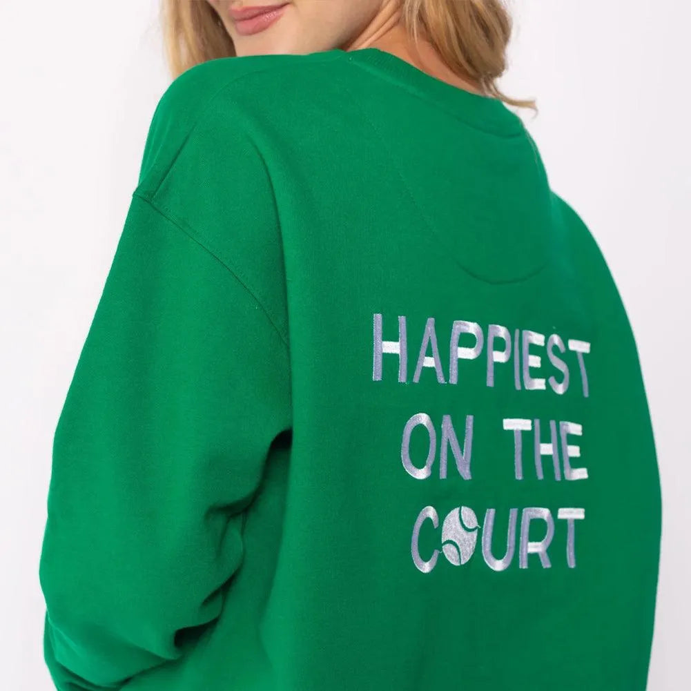 Women's Happiest On The Court Tennis Sweatshirt Green and White