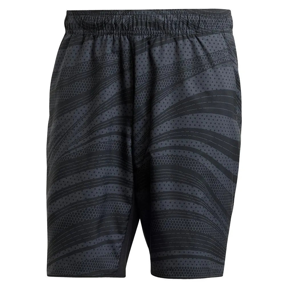 Men's Club Graphic 7 inch Tennis Shorts Carbon and Black-Apparel-Adidas-JF8426-S25-1-Tennis Express