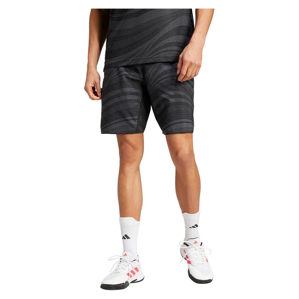 Men's Club Graphic 7 inch Tennis Shorts Carbon and Black