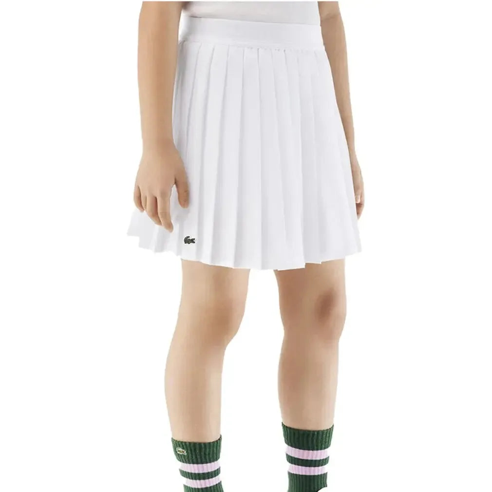 Girls' Pleated Poly Tennis Skort with Shorts Blanc