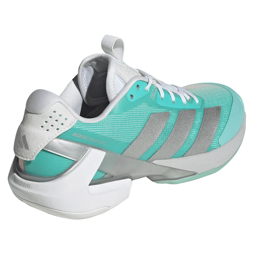 Women's Adizero Ubersonic 5 Tennis Shoes Flash Aqua and Silver Metallic