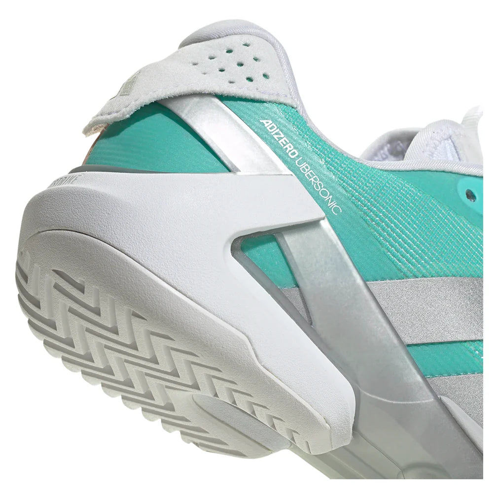 Women's Adizero Ubersonic 5 Tennis Shoes Flash Aqua and Silver Metallic