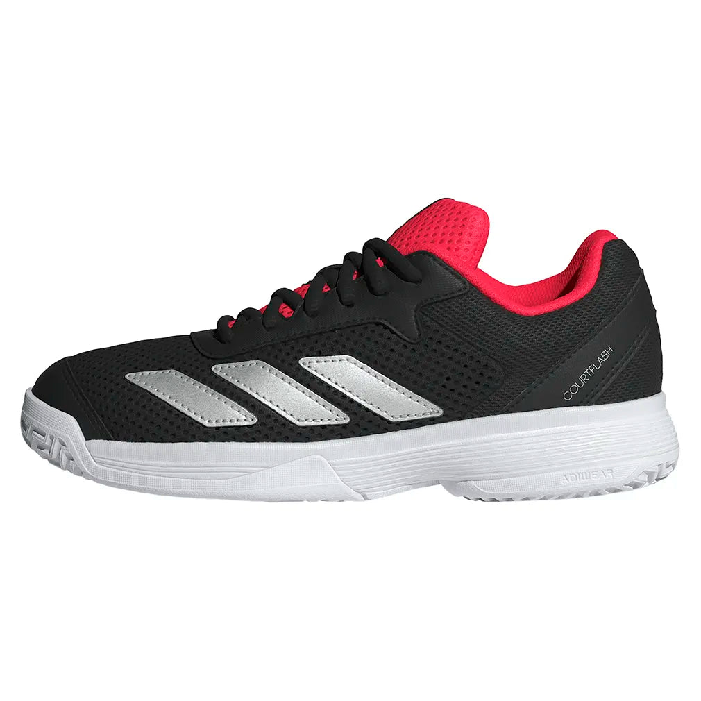 Juniors' Courtflash Tennis Shoes Core Black and Silver Metallic