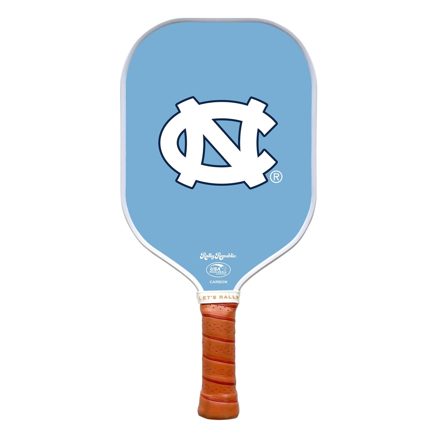 Rally Republic Pickleball North Carolina Tar Heels White with Navy Blue Outline Athletic Primary Mark Pickleball Paddle
