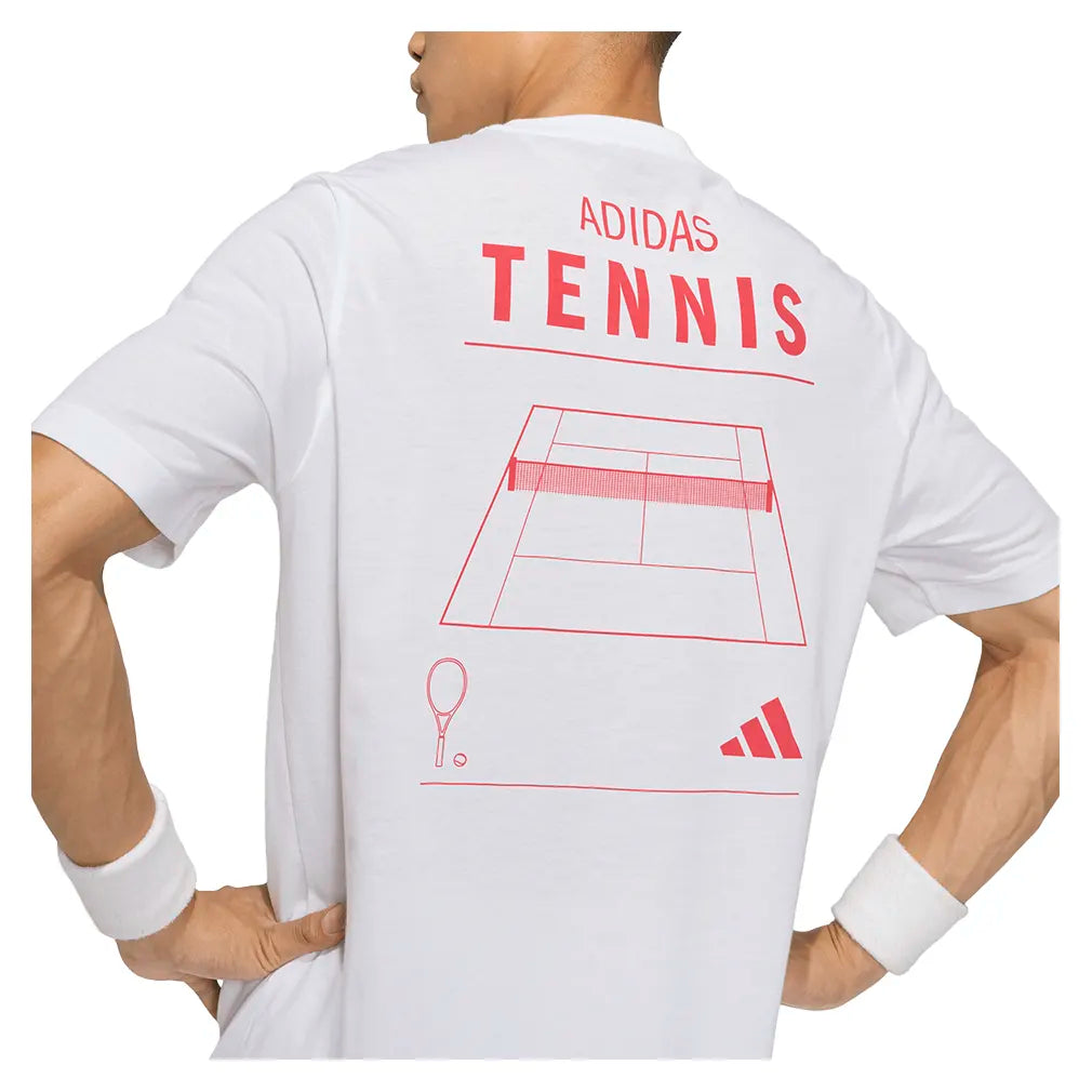 Men's Graphic Tennis Top White and Pure Ruby