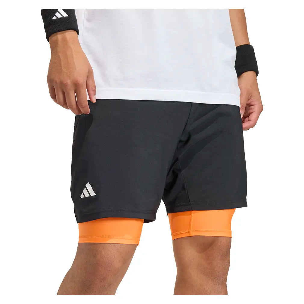 Men's Club 2IN1 7 Inch Tennis Short Black and Pure Orange