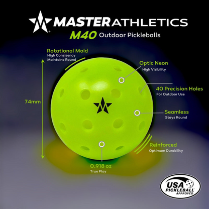 Master Athletics Pickleball M40 Outdoor Ball | Case of 100 Balls