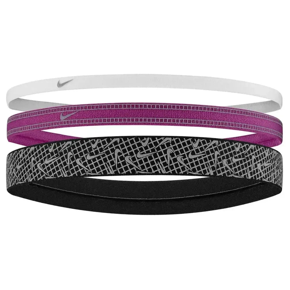Unisex Mixed Width Reflective Graphic Headbands 3 Pack White and Hot Fuchsia