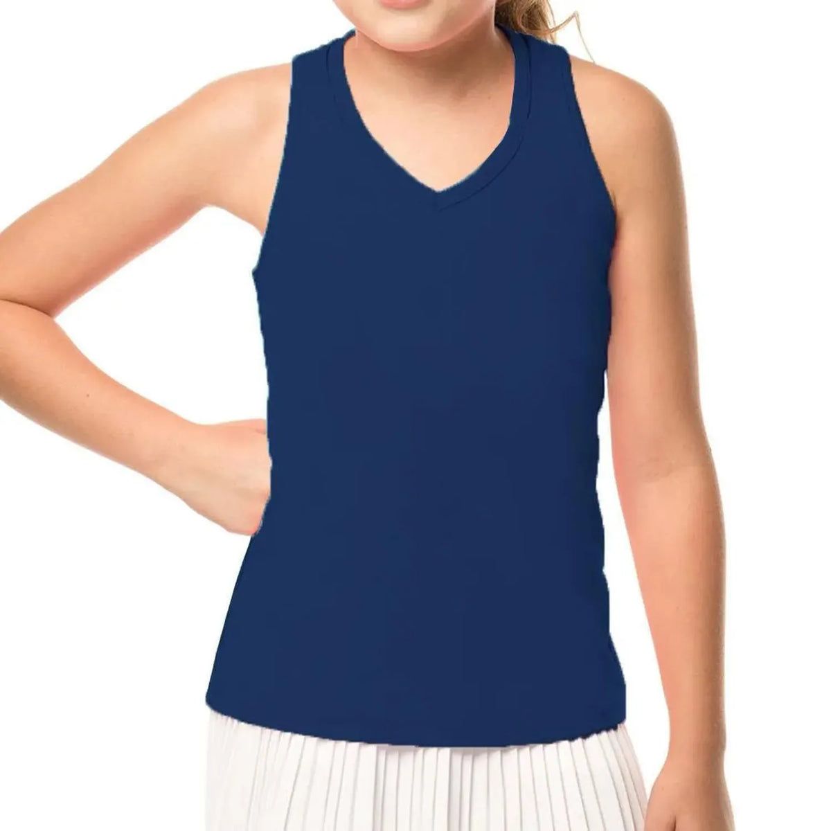 Girl's V-Neck Cutout Tennis Tank Navy-Apparel-Lucky In Love-T207-400S23-Tennis Express