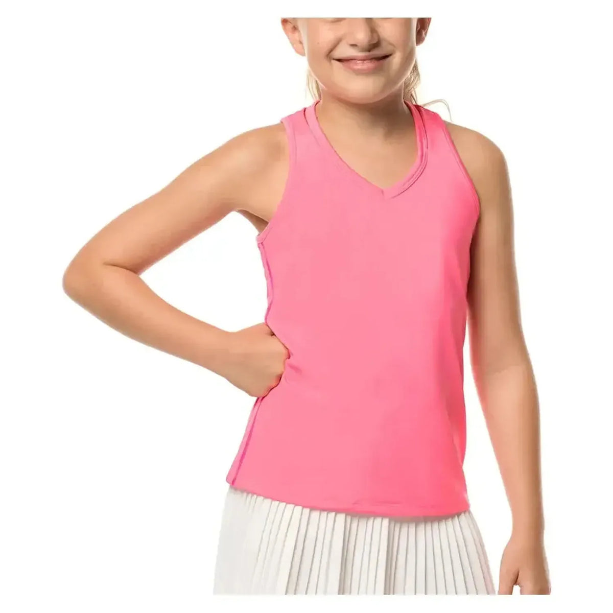 Girls' V-Neck Cutout Tennis Tank Pink-Apparel-Lucky In Love-T207-648B-Tennis Express