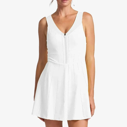 Women's Endure Perforated Zip Tennis Dress White-Apparel-Thrive Societe-TD9024024-WHTU25-Tennis Express