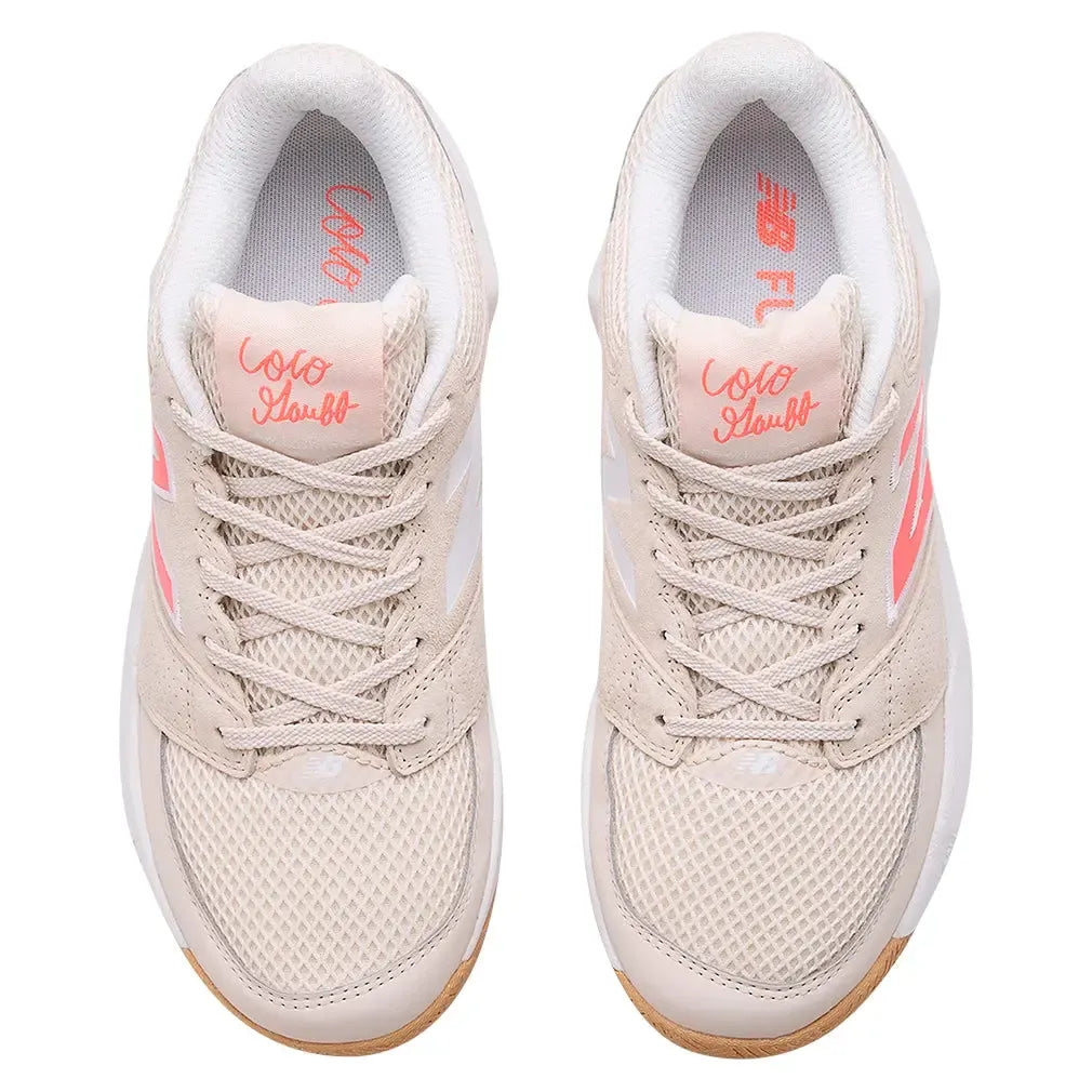 Women's Coco Delray D Width Tennis Shoes Bisque and Urgent Red