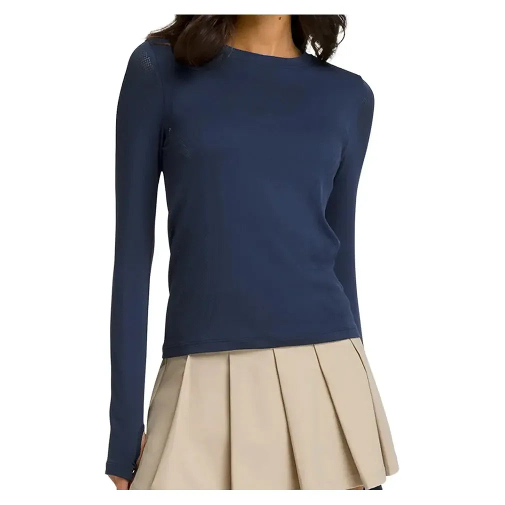 Women's Pro Seamless Long Sleeve Tennis Top Classic Navy-Apparel-Wilson-WW00399511-DBCF25-1-[Sku]-Tennis Express