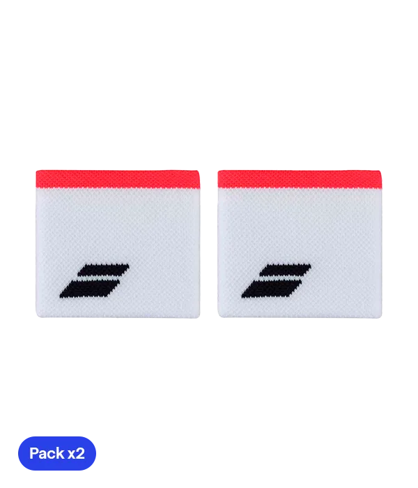 Wristband Babolat Blancas Logo Negro Franja Roja (Pack x2)