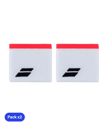 Wristband Babolat Blancas Logo Negro Franja Roja (Pack x2)