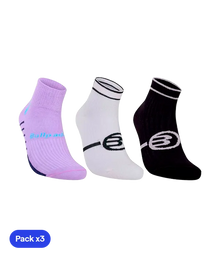 Socks Bullpadel BP2402 Mujer Blanco/Negro/Morado 2025 (Pack x3)