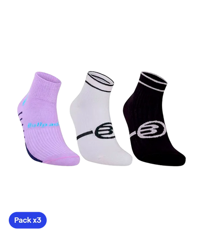 Socks Bullpadel BP2402 Mujer Blanco/Negro/Morado 2025 (Pack x3)