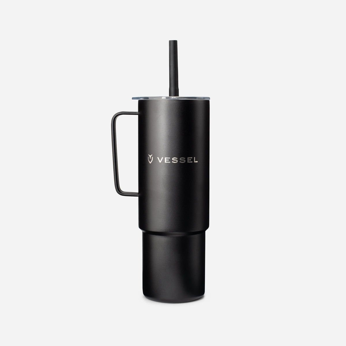 Black VESSEL x MiiR All Day Straw Cup against a white background #color_black