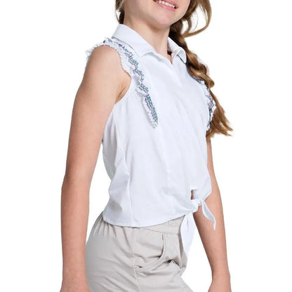 Girls' Lucky Stripe Tie Tennis Polo WhiteTienda Tennis