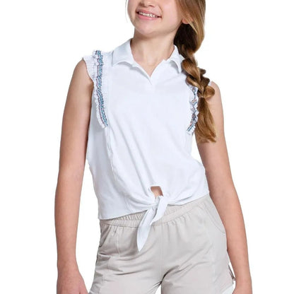 Girls' Lucky Stripe Tie Tennis Polo WhiteTienda Tennis