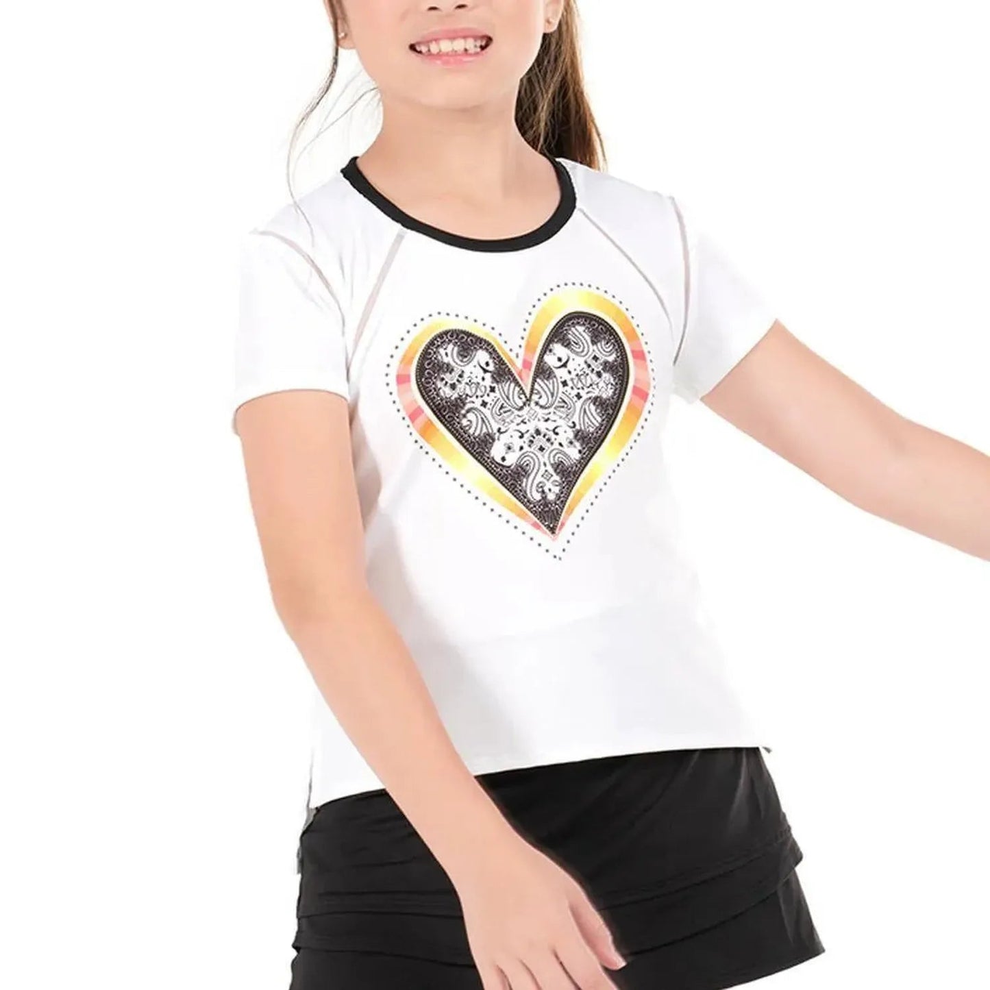 Girl's Paisley in Love Short Sleeve Tennis Top WhiteTienda Tennis