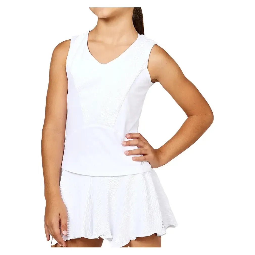Girls' Tennis Tank White and Ripple JerseyTienda Tennis