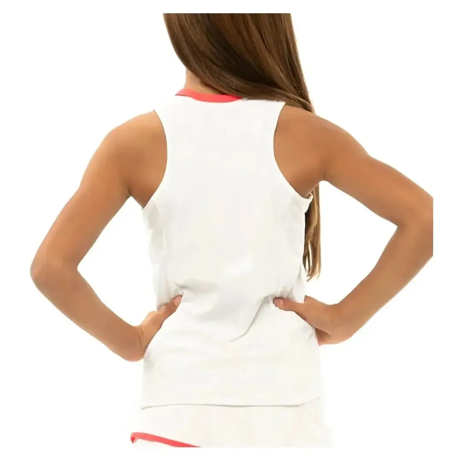 Girls' V - Neck Cutout Tennis Tank White and Coral CrushTienda Tennis