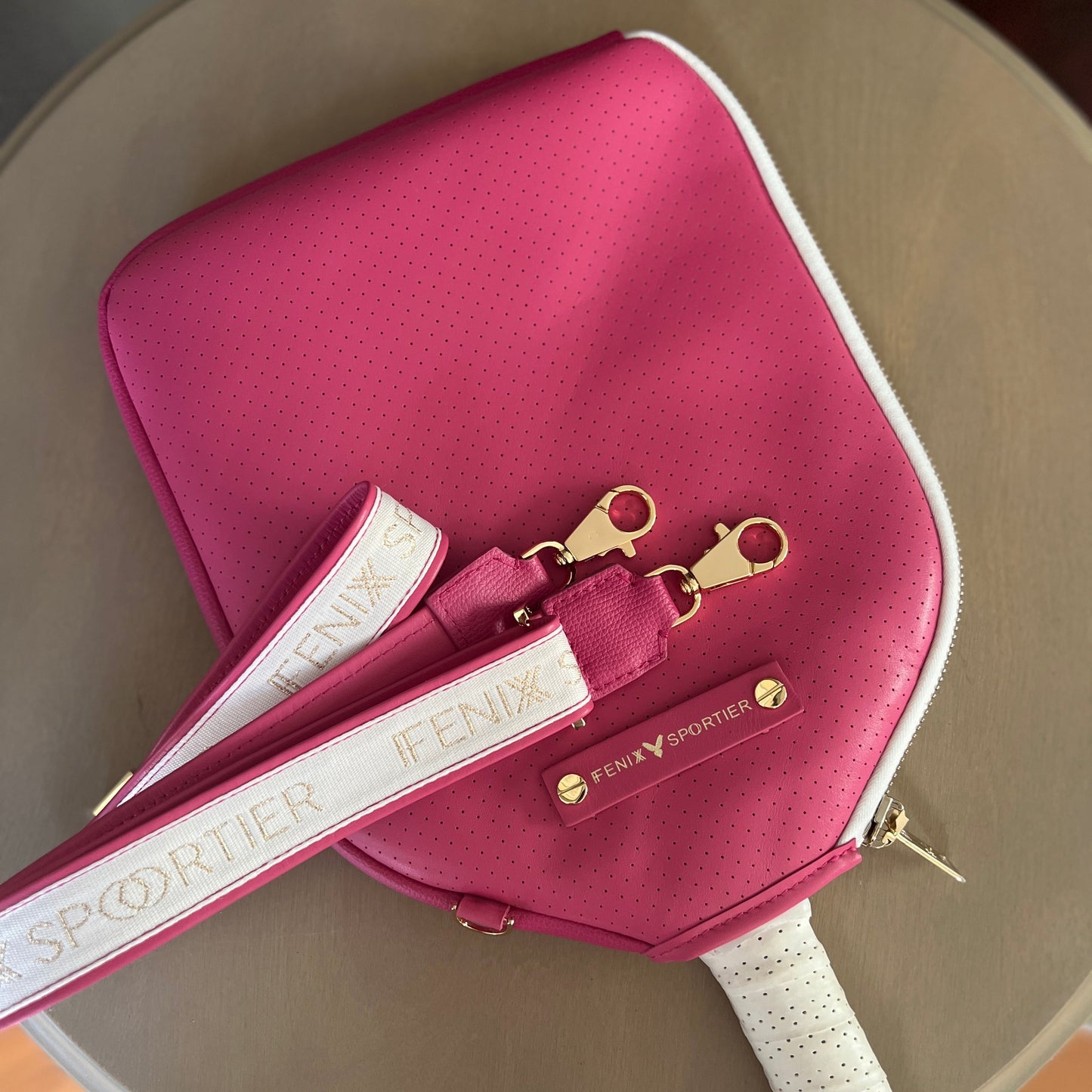 Fenix Sportier “The Addict” Leather Pickleball Cover - Fuchsia w/White