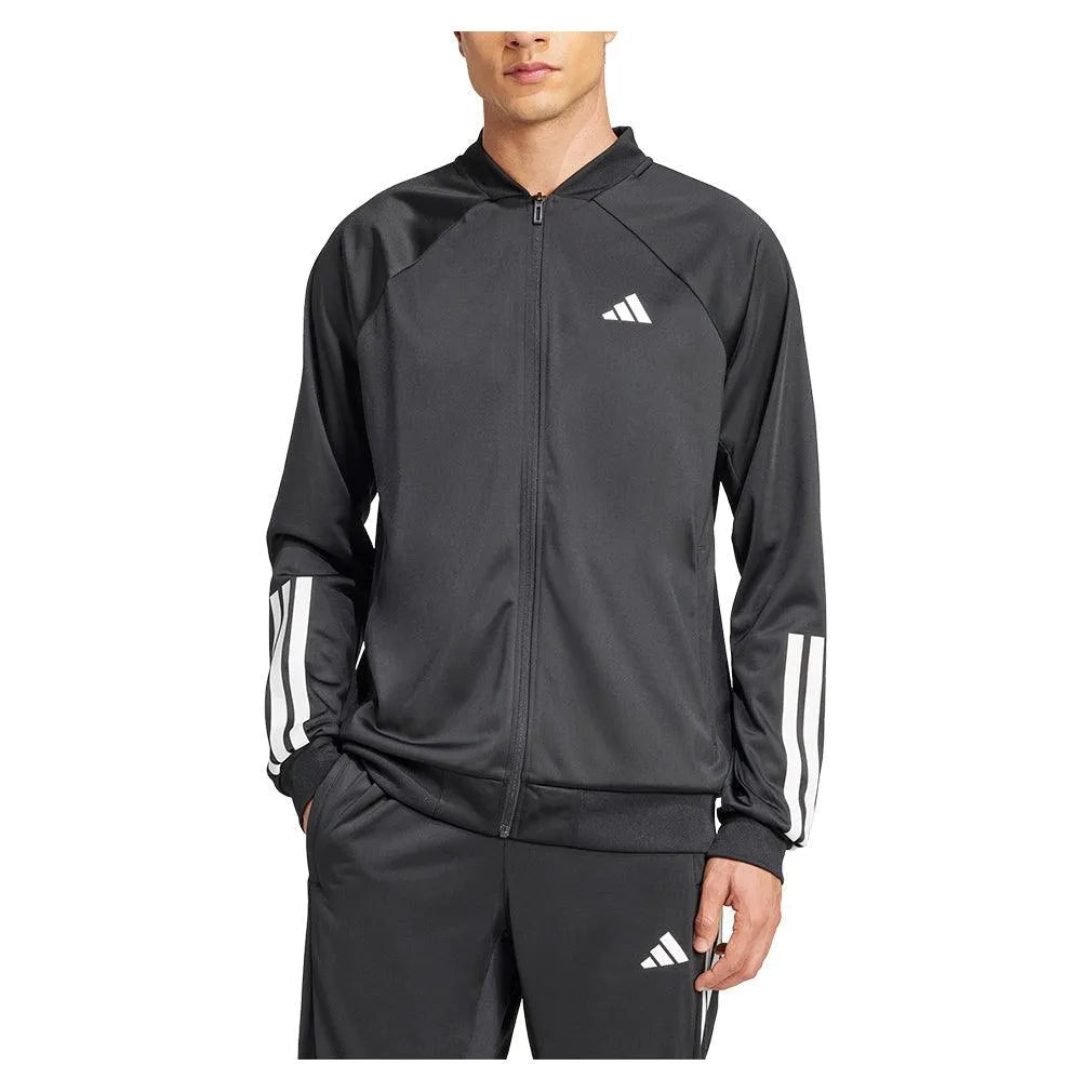 Men's 3 Stripe Knit Tennis Jacket BlackTienda Tennis