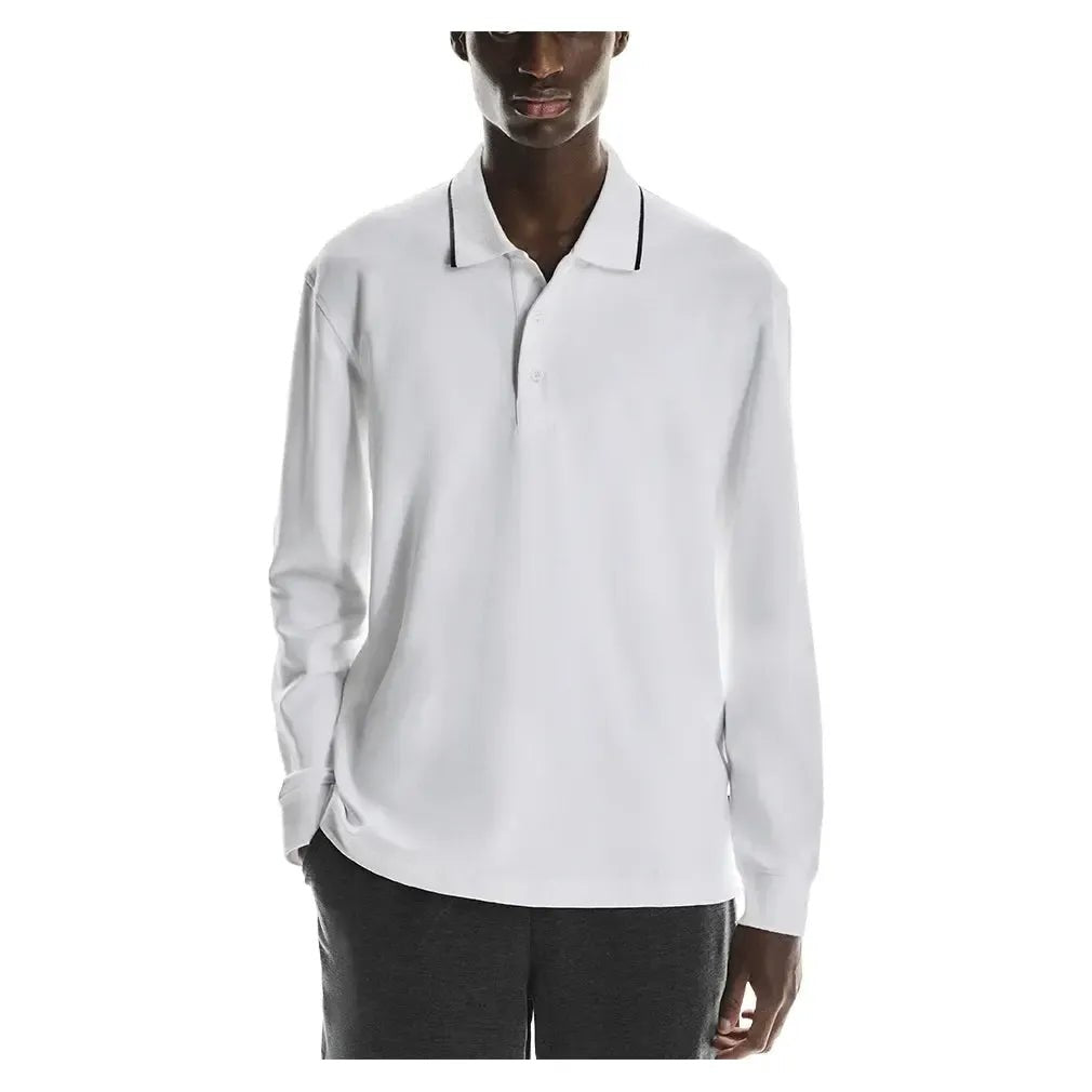 Men's Courtside Long Sleeve Tennis Polo WhiteTienda Tennis