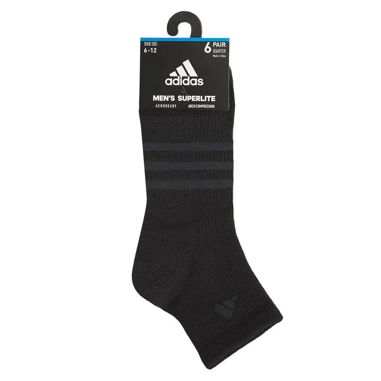 Men's Superlite 3.0 6 Pack Quarter Tennis Socks Black and Night GreyTienda Tennis
