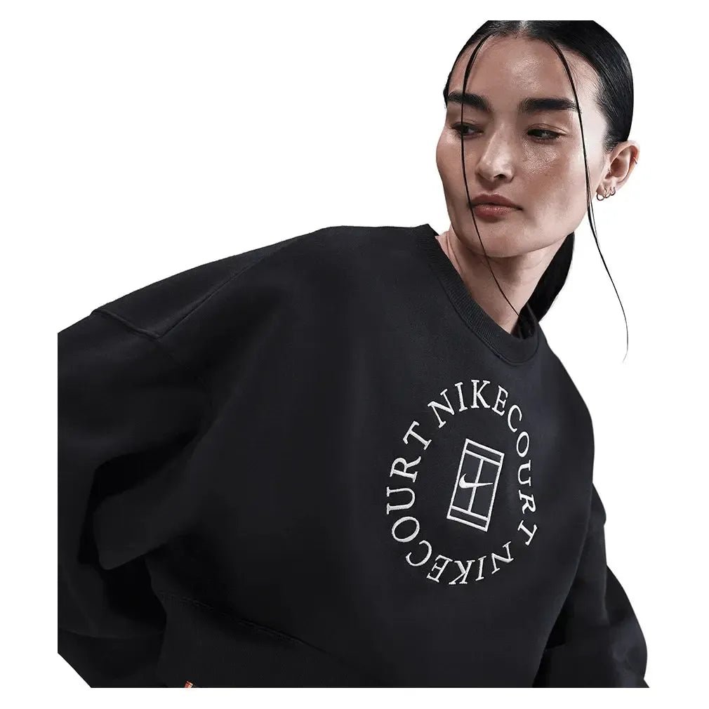 Women's Court Heritage Phoenix Fleece Oversized Long Sleeve Tennis Crew BlackTienda Tennis
