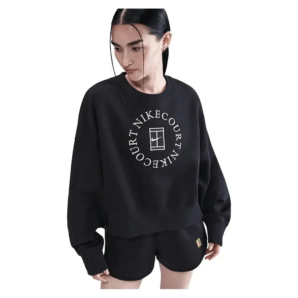 Women's Court Heritage Phoenix Fleece Oversized Long Sleeve Tennis Crew BlackTienda Tennis