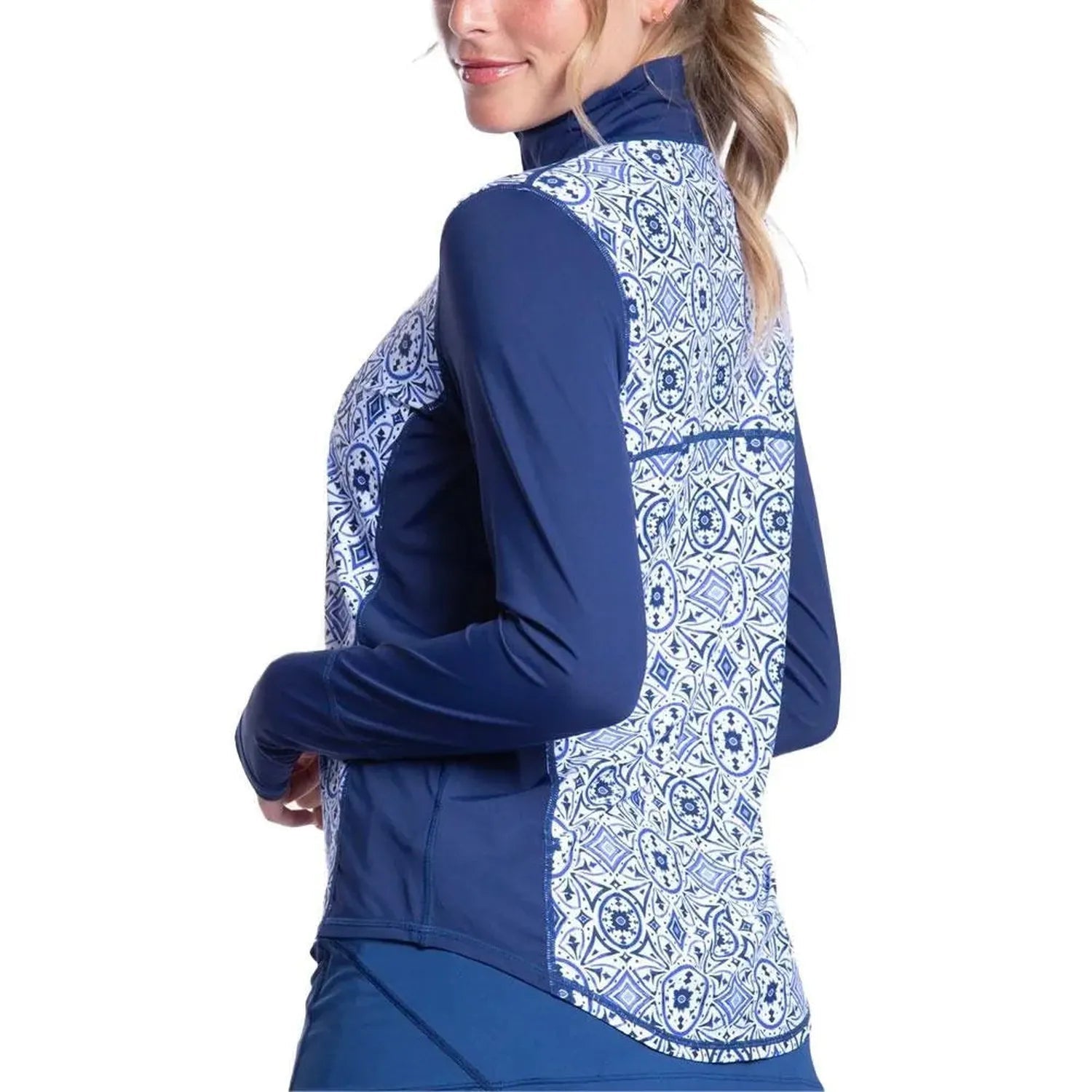 Womens Relaxed Mock Zip Tennis Top Moroccan TilesTienda Tennis