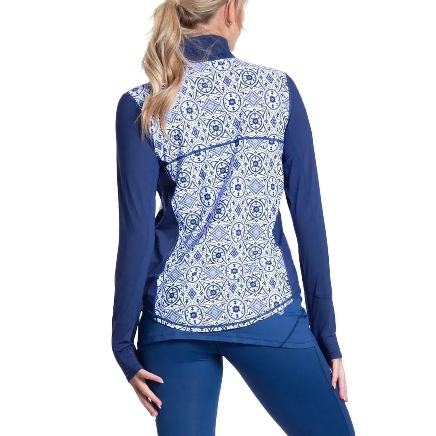 Womens Relaxed Mock Zip Tennis Top Moroccan TilesTienda Tennis