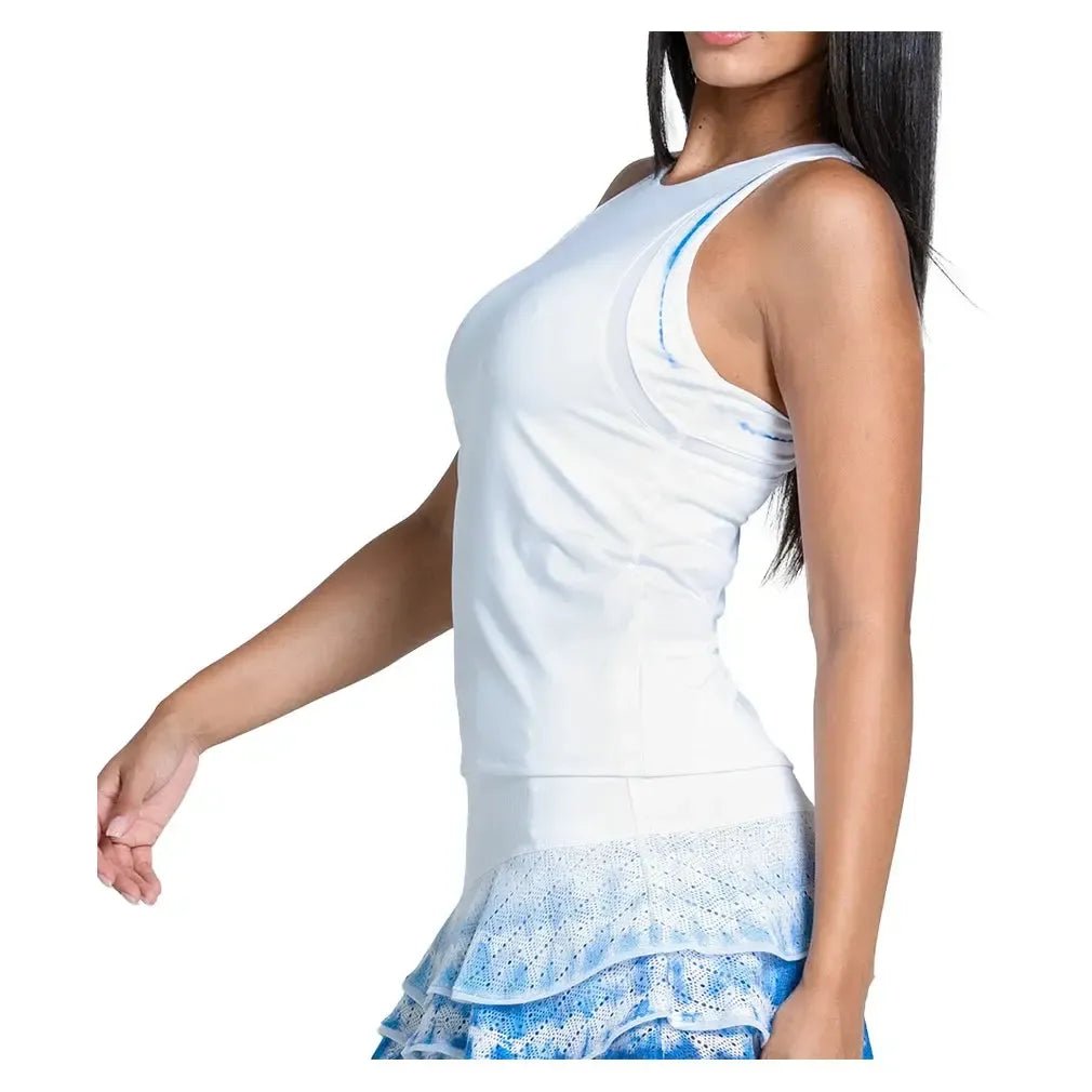 Women's Shibori Stripe Tennis Tank with Bra WhiteTienda Tennis