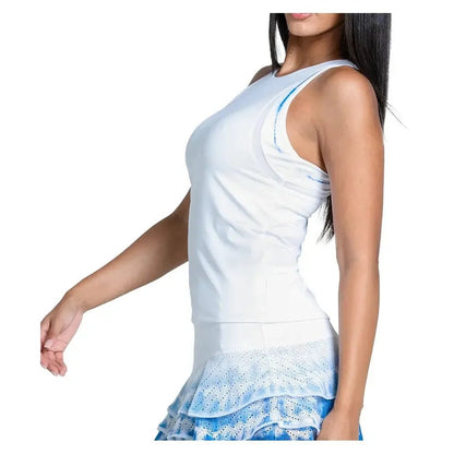 Women's Shibori Stripe Tennis Tank with Bra WhiteTienda Tennis