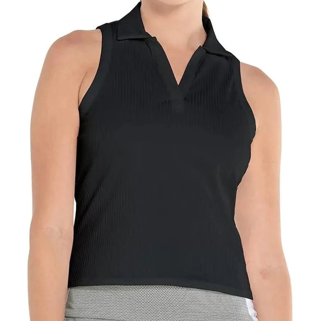 Women's Sleeveless Rib Tennis Polo BlackTienda Tennis