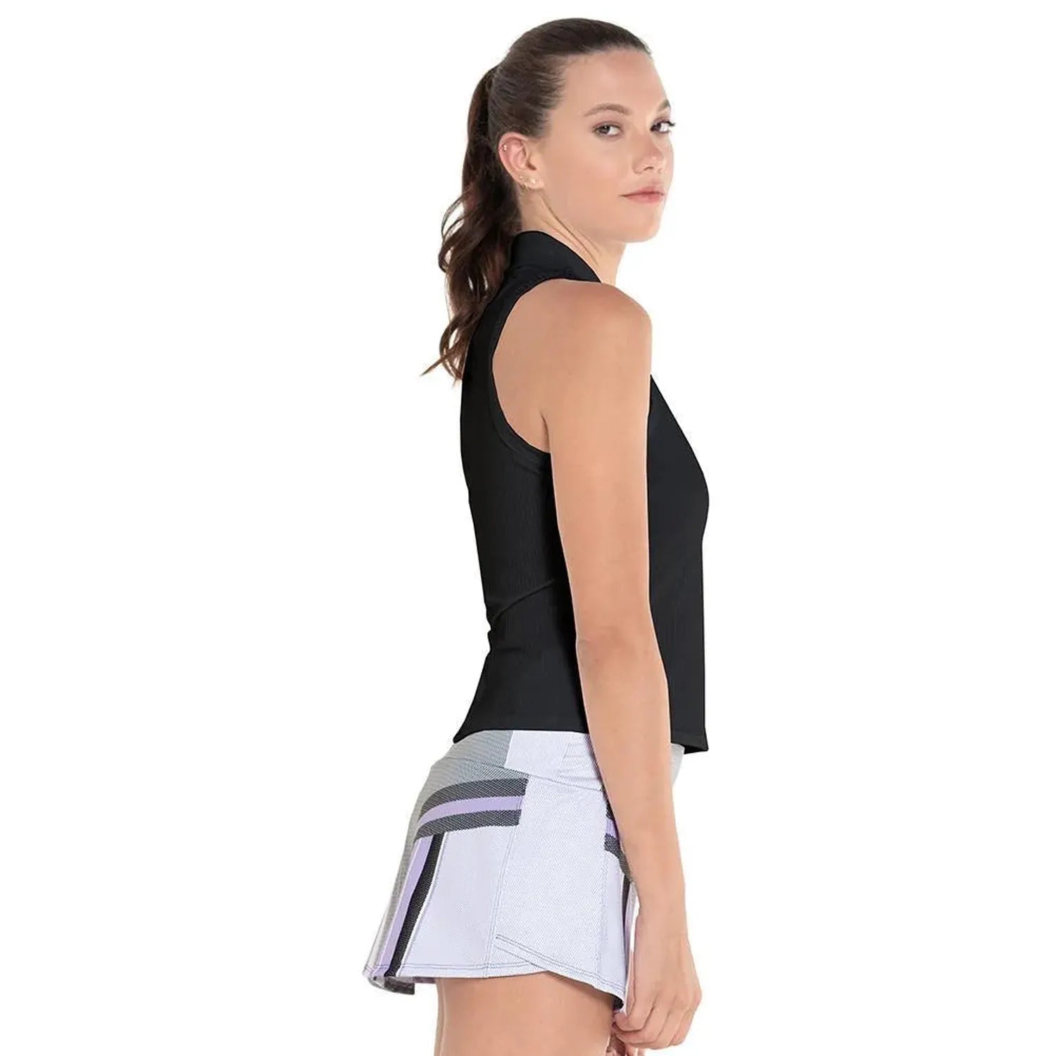 Women's Sleeveless Rib Tennis Polo BlackTienda Tennis