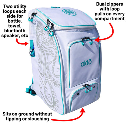 Oktō Pro Elite Paddle Sports Backpack | White & Teal